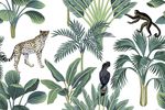 热带雨林树林动物印花