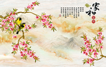 家和富贵工笔花鸟大理石背景墙