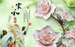 家和富贵孔雀牡丹浮雕背景墙