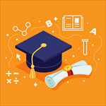 矢量学院蓝色学士帽背景
