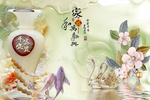 家和万事兴花瓶珠宝花天鹅背景墙