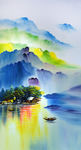 七彩山水玄关背景墙