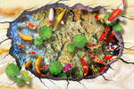 海洋鲤鱼莲花立体地贴画
