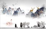 山水天鹅麋鹿
