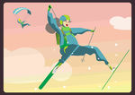 卡通少女滑雪