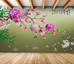 原创玉兰牡丹花开富贵装饰画背景