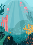 蓝色世界海底插画背景