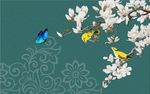工笔画 花鸟 蝴蝶 背景墙