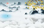 银杏新中式水墨山水风景画