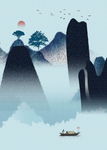 现代简约手绘抽象黄山山水装饰画