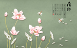 高清手绘新中式工笔荷花壁画装饰