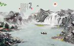 瀑布山水背景墙