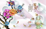 家和富贵牡丹花九鱼背景墙
