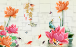玉莲花花开富贵九鱼背景墙