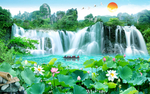 风景山水流水生财沙发背景墙