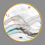 中式 TIF分层 线条山水画