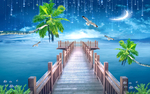 梦幻海景椰树沙滩风景画电视背景