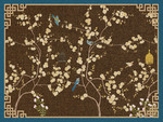 中式手绘工笔花鸟地毯图案