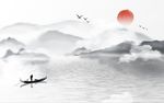 意境抽象水墨中式山水背景墙