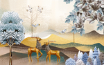 欧式3D立体浮雕麋鹿发财树背景