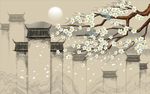 水墨花鸟徽派建筑山水背景墙