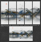 水墨屏风 山水壁画 烟雾山水画