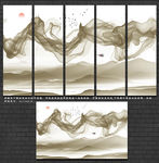 禅意山水画 山水壁画 山水背景