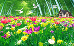 花园绿荫竹林壁画背景墙