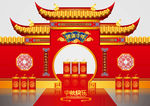 高端矢量中秋门头中秋美陈城楼