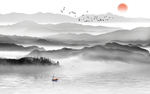 大型抽象水墨意境山水背景墙壁画