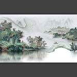 现代工笔画山水风景背景壁画