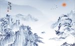 中式山水青花瓷电视背景墙