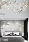 新中式手绘花鸟壁画背景墙