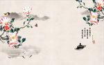 中式山水淡彩墨画电视背景墙