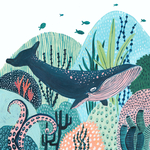 鲸鱼海底手绘插画水彩创意装饰画