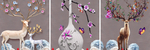 现代立体富贵花卉麋鹿装饰画