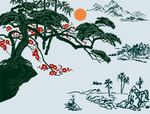梅花松树竹子矢量  山水矢量图