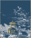 轻奢金色楼阁国画装饰画