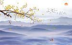 新中式唯美花鸟山水电视背景墙