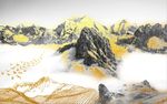 抽象金色水墨山水电视背景墙