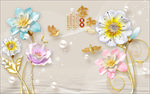 北欧浮雕花朵时尚背景墙