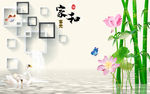 3D画框天鹅荷背景墙