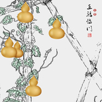 新中式手绘水墨金葫芦民俗装饰画