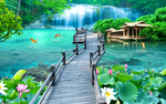 山间瀑布流水3D壁画风景