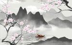 新中式水墨山水画梅花电视背景墙