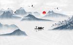 手绘意境禅意山水风景背景墙