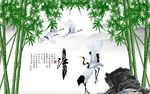 中式忆江南山水竹林白鹤背景墙