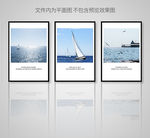 大海帆船北欧装饰画三联画