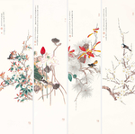 新中式四条屏花鸟国画装饰无框画