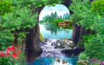 3D风景瀑布背景墙
